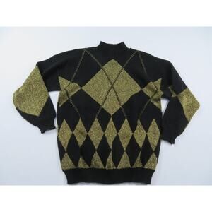 JJ Browne Black & Gold Glitter Sweater, Geometric Diamonds, Sz M 90s